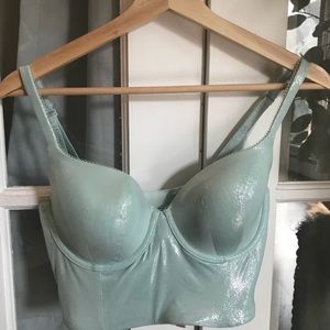 Victoria Secret Bra 34D + Thong Silver/Shinny NWT